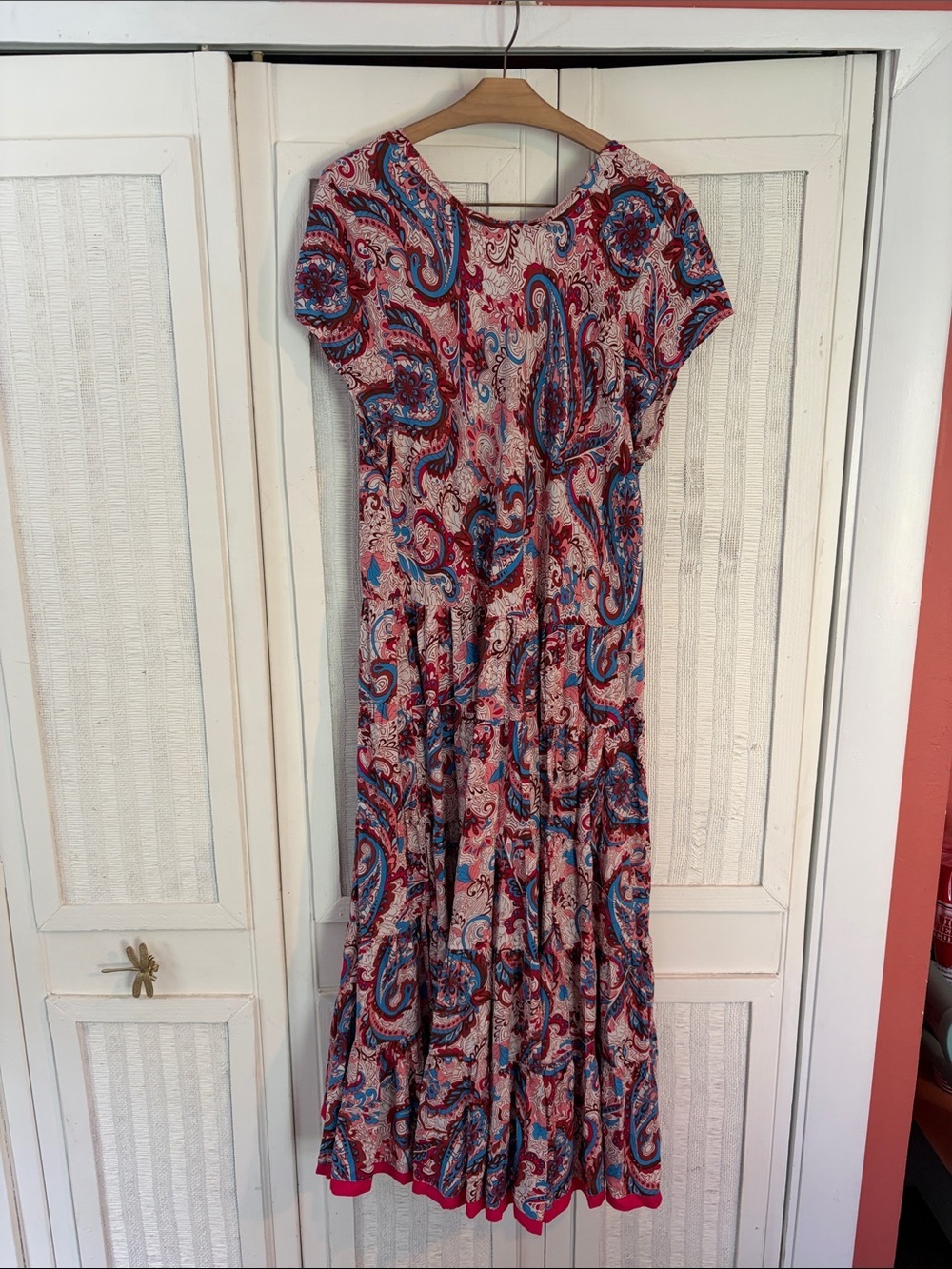 Soft Surrounding Womens Kara Framboise Paisley Burgundy Maxi Tiered Dress 1X - Picture 9 of 10